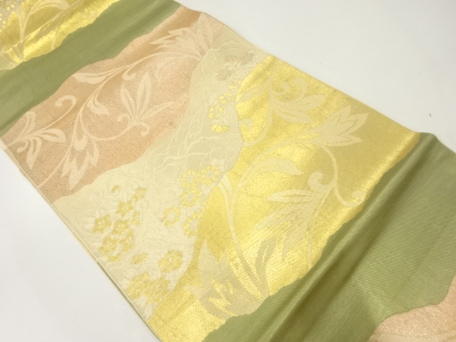 アンティーク　草花模様織出し袋帯（材料）